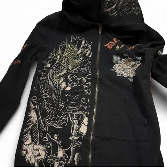 Ed Hardy “Dedicated” Skull & Roses Black zip up Hoodie with details Size: small - Picture 7 of 7
